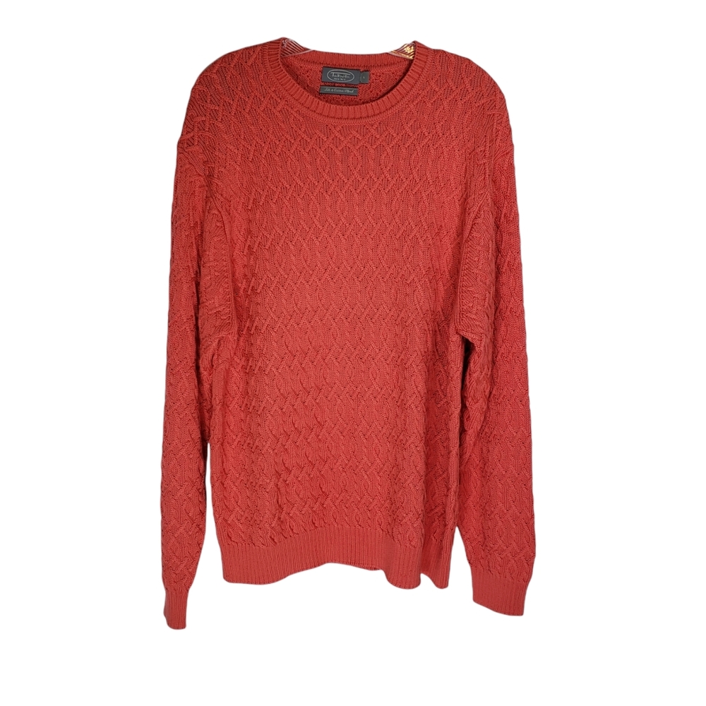 Talbots Golf Cable Knit Silk Blend Sweater Coral Rust Boyfriend Size Large
